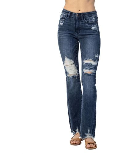 Judy Blue Kyndal Midrise Hi Contrast Slim Bootcut Jeans - Blue