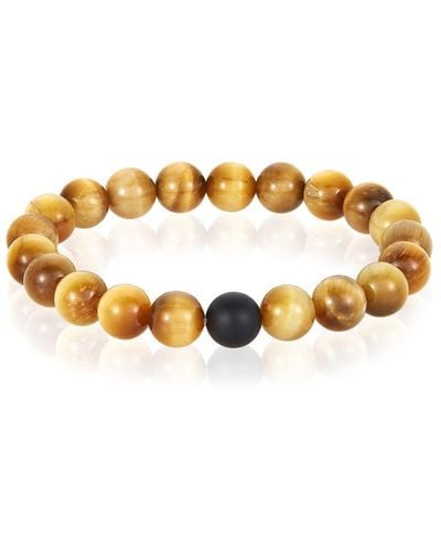 Crucible Jewelry Crucible Los Angeles Polished Gold Tiger Eye And Black Matte Onyx 10mm Natural Stone Bead Stretch Bracelet - Metallic