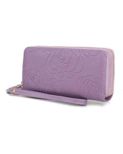 MKF Collection by Mia K Ellie Genuine Leather Flower-embossed Wristlet Wallet By Mia K. - Purple