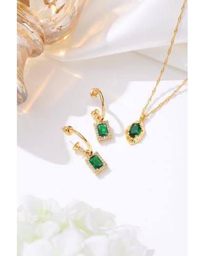 Classicharms Emerald Pendant Necklace And Earrings Set - White