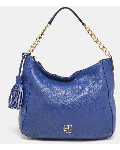 Carolina Herrera Leather Chain Tassel Hobo - Blue