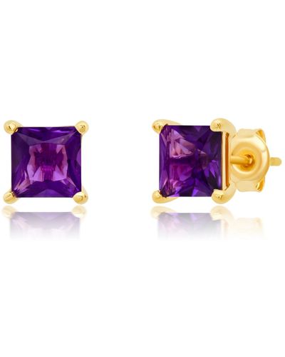Paige Novick 14k Yellow Gold 6mm Princess Cut Gemstone Stud Earrings - Purple