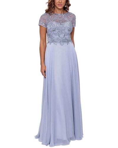 Xscape Embellished Short Sleeve Chiffon Gown - Purple