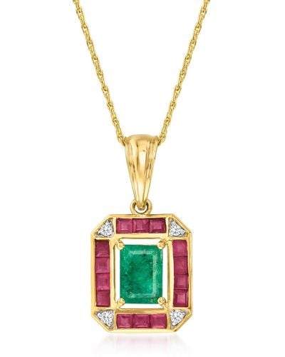 Ross-Simons Emerald, . Ruby And Diamond-accented Pendant Necklace - White