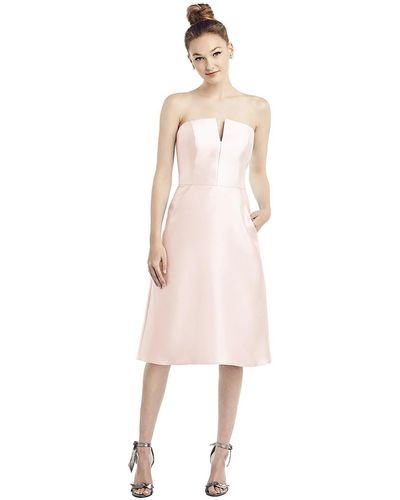 Alfred Sung Strapless Notch Satin Cocktail Dress With Pockets - Pink