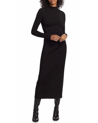 Vince Long Sleeve Turtle Neck Ruched Midi Dress - Black