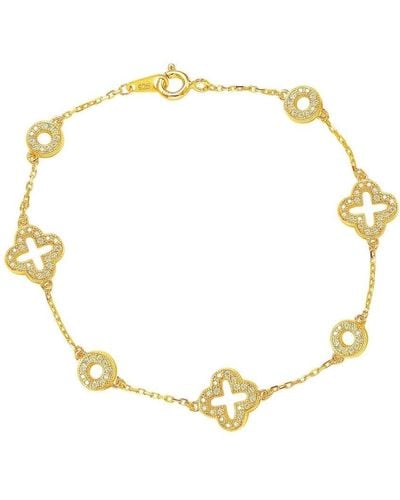 Suzy Levian Golden Sterling Silver Cubic Zirconia Clover And Circles Bracelet - White