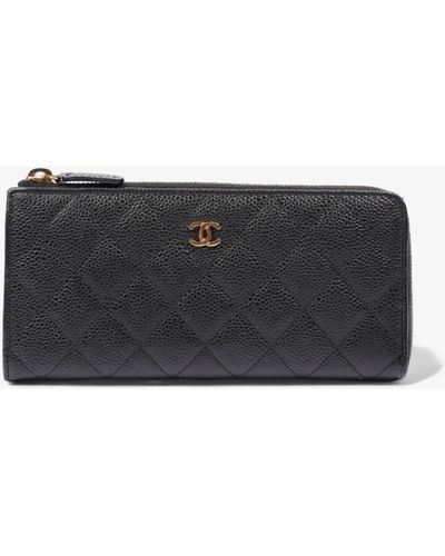 Chanel Half Zip Long Wallet Matelasse Leather - Black