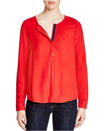 Three Dots Sonia V-neck Contrast Casual Top - Red