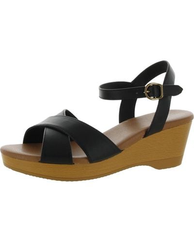 Style & Co. Chloe Faux Leather Ankle Wedge Sandals - Black