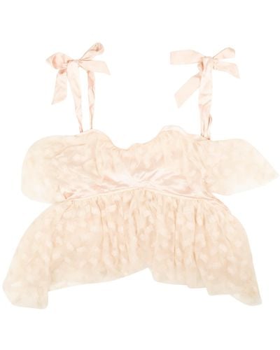 Rodarte Embroidered Tulle Bow Tiered Top - Light - Natural