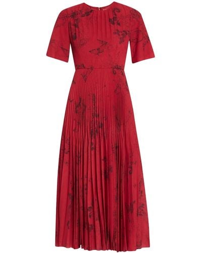 Jason Wu Printed Short Sleeve Midi Day Dress - Red