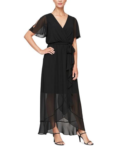 SLNY Belted Long Wrap Dress - Black