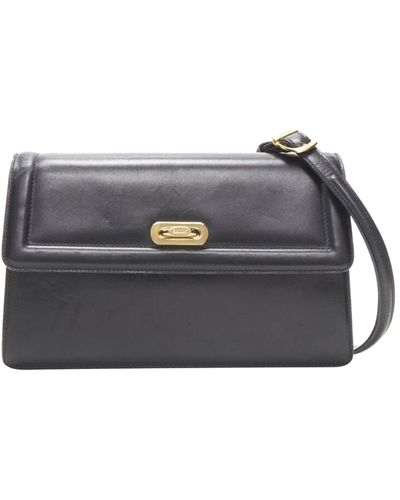 Bally Smooth Leather Gold Ring Lock Magnetic Flap Shoulder Bag - Gray