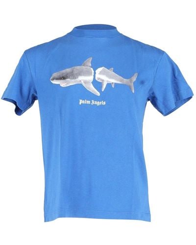 Palm Angels Shark T-shirt In Blue Cotton