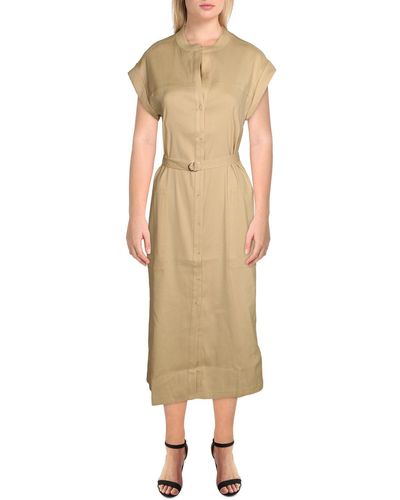 Lyssé Linen Blend Rolled Sleeves Midi Dress - Natural