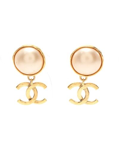 Chanel Coco Mark Earrings Gp Fake Pearl Gold Off95p - Metallic