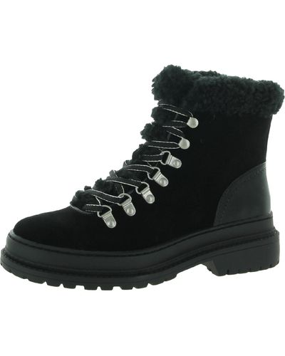 Splendid Yvonne Suede Faux Fur Trim Hiking Boots - Black