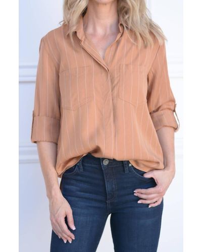 Velvet Heart Riley Terra White Stripe Blouse In Rust - Blue