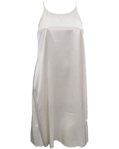PJ Harlow Ruby Satin Knee Length Gown With Spaghetti Straps & Gathered Back - White