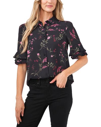 Cece Floral Print Ruffle Sleeves Blouse - Black