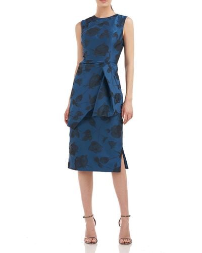 Kay Unger Floral Sheath Cocktail And Party Dress - Blue