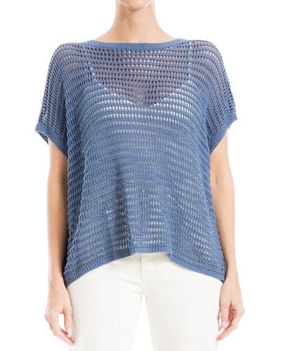 Max Studio Mesh Linen-blend Sweater - Blue