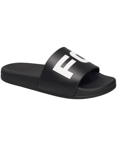 French Connection Faux Leather Pool Slides - Black