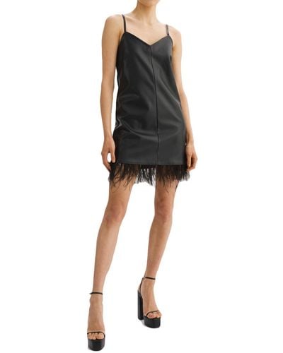 Lamarque Mollie Vegan Leather Feather Mini Dress - Black