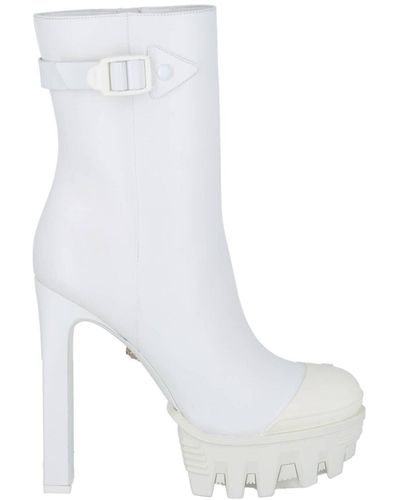 Versace Delphi Leather Ankle Boots - White