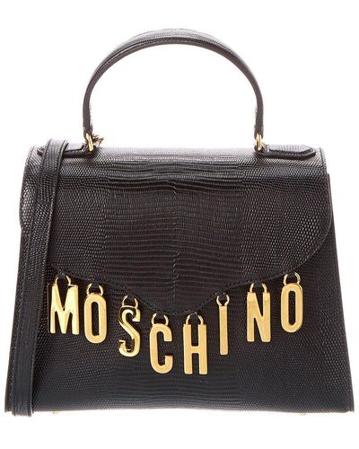 Moschino Lettering Logo Embossed Leather Satchel - Black