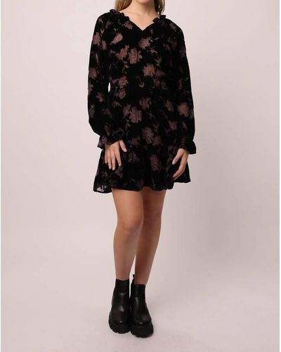 Another Love Anya Ruffle Velvet Floral Dress - Black