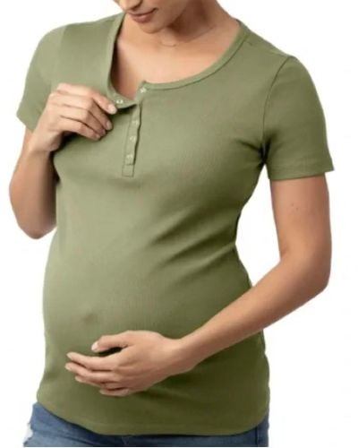 Kindred Bravely Organic Cotton Nursing & Maternity Henley Short Sleeve Shirt - Green