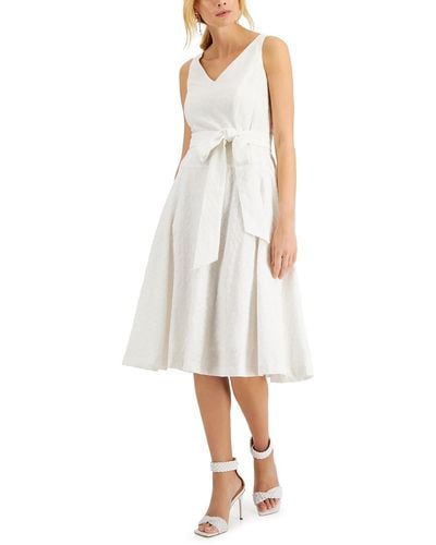 Taylor Petites Cotton Knee Length Fit & Flare Dress - White