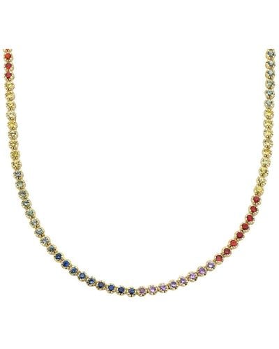 Fine Jewelry 16" Rainbow Tennis Necklace 14k Gold - Metallic