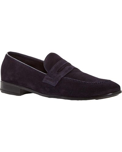 The Men's Store Suede Slip On Penny Loafers - Black