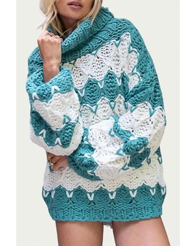Pol Open-knit Chunky Turtleneck Sweater - Blue