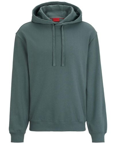 HUGO Cotton-terry Relaxed-fit Hoodie With Logo Print - Green