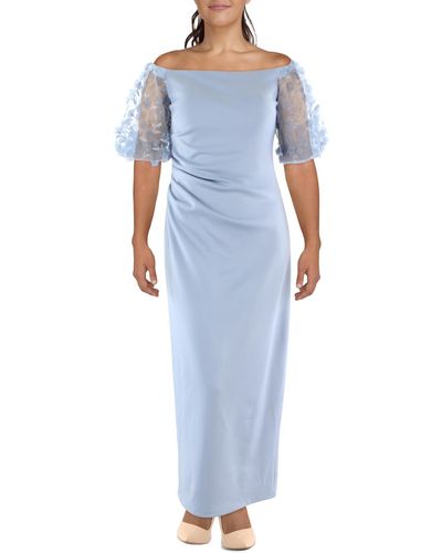 Xscape Pleated Long Evening Dress - Blue