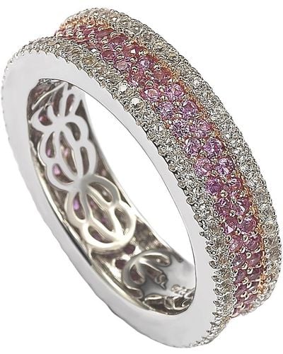 Suzy Levian Sterling Silver Pink Sapphire And Diamond Accent Pave Eternity Band - Metallic