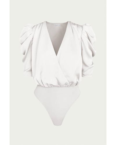 Adelyn Rae Lila Wrap-effect Sateen Bodysuit - White