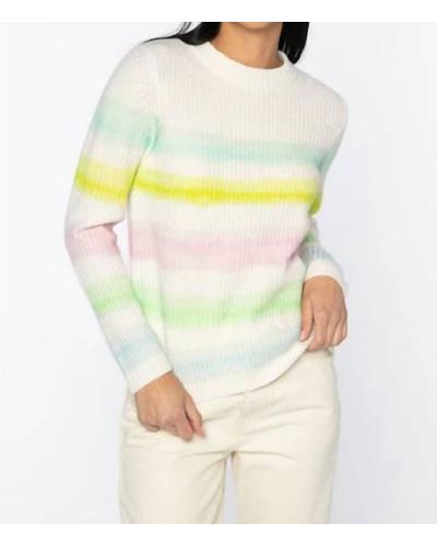 Kinross Cashmere Painted Stripe Crew Sweater - Yellow