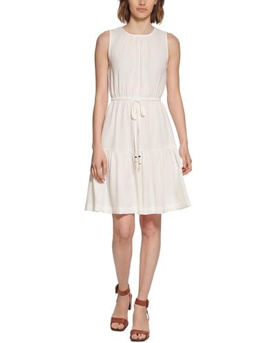 Calvin Klein Crinkled Tiered Fit & Flare Dress - White