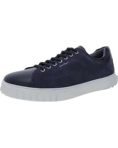 Ferragamo Cube Leather Low-top Sneakers - Blue