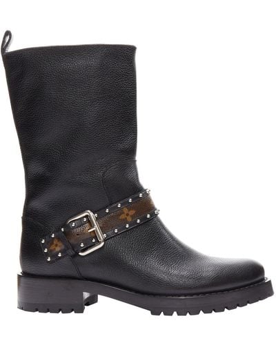 Louis Vuitton Lv Monogram Top Strap Pull On Motorcycle Boots - Black