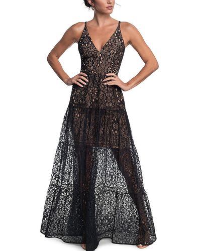Dress the Population Melina Lace Sheer Evening Dress - Black
