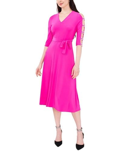 Msk Petites Stretch Midi Fit & Flare Dress - Pink