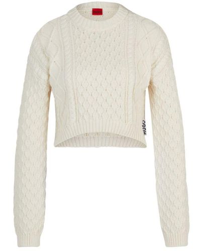 HUGO Cotton-blend Sweater With Cable-knit Structure - White