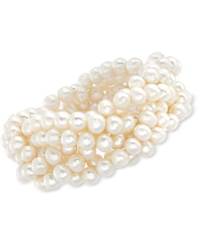 Ross-Simons 6-7mm Cultured Pearl Braided Stretch Bracelet - Natural