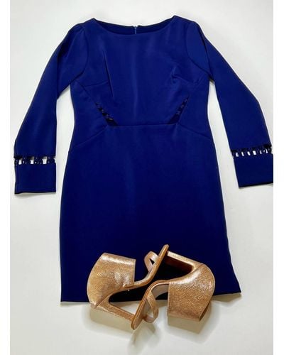 Karlie Knot Long Sleeve Cut Out Dress - Blue